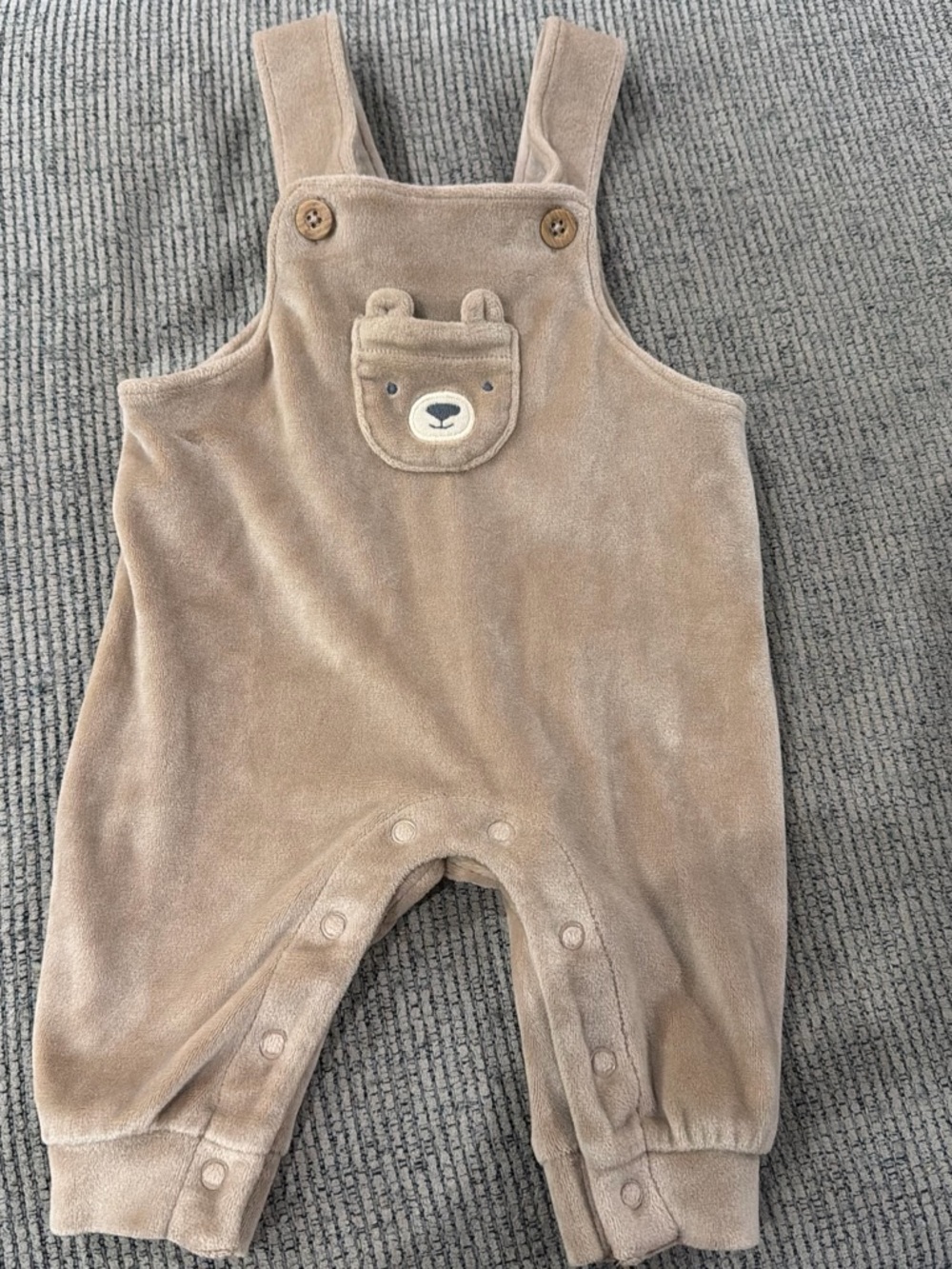 Carter's Soft Brown Bear Plush Velour Overalls Super Soft 3 months